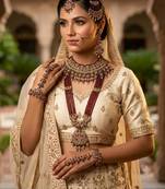 maroon 2-layer bridal jewelry set with earrings, maang tikka, pasha, nath & panja   gold plated