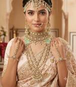 Pista 2-layer bridal jewelry set with earrings, maang tikka, pasha, nath & panja | gold plated