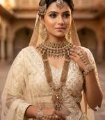 Champion color 2-layer bridal jewelry set with earrings, maang tikka, pasha, nath & panja | gold plated