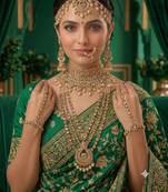 champion color 2-layer bridal jewelry set with earrings, maang tikka, pasha, nath & panja   gold plated