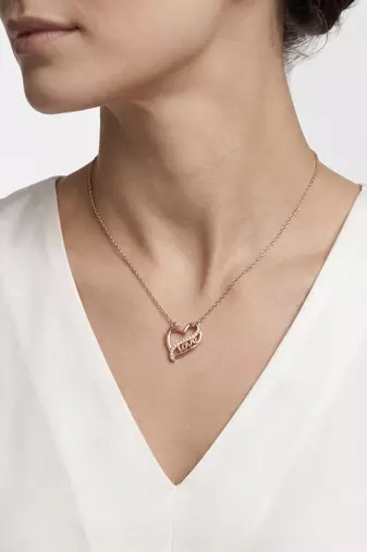 925 Sterling Silver Rose Gold CZ Heart Love Pendant Necklace Set  for Women