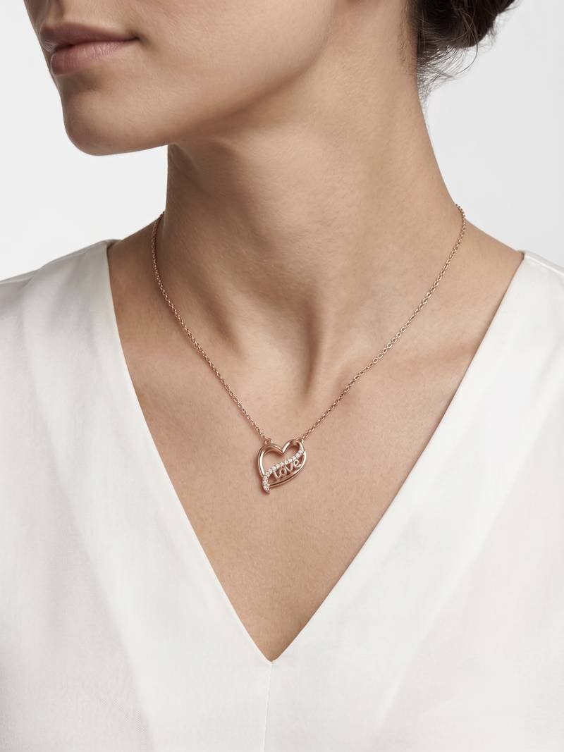 925 Sterling Silver Rose Gold CZ Heart Love Pendant Necklace Set  for Women