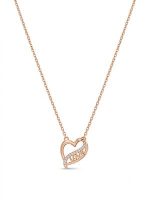 925 Sterling Silver Rose Gold CZ Heart Love Pendant Necklace Set  for Women 2
