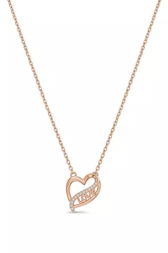 925 Sterling Silver Rose Gold CZ Heart Love Pendant Necklace Set  for Women