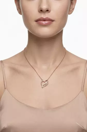 925 Sterling Silver Rose Gold CZ Heart Love Pendant Necklace Set  for Women