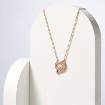 925 Sterling Silver Rose Gold CZ Heart Love Pendant Necklace Set  for Women 4