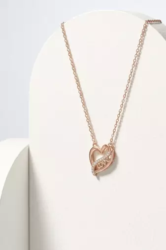925 Sterling Silver Rose Gold CZ Heart Love Pendant Necklace Set  for Women