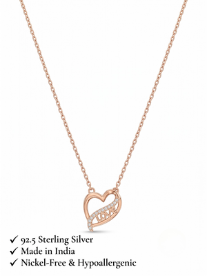 925 Sterling Silver Rose Gold CZ Heart Love Pendant Necklace Set  for Women 5