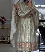 White Color Embroidery Sequence Work Silk Blend Salwar Suit