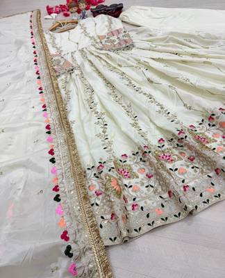 White Color Embroidery Sequence Work Silk Blend Salwar Suit 3