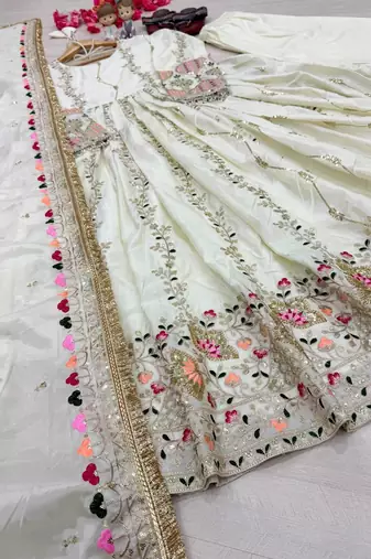 White Color Embroidery Sequence Work Silk Blend Salwar Suit