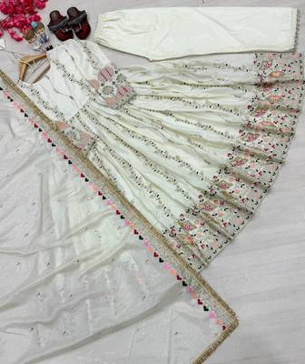 White Color Embroidery Sequence Work Silk Blend Salwar Suit 4