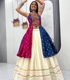 Pink Blue Bandhej Khadi Cotton with Real Mirror Work Chaniya Choli For Navratri