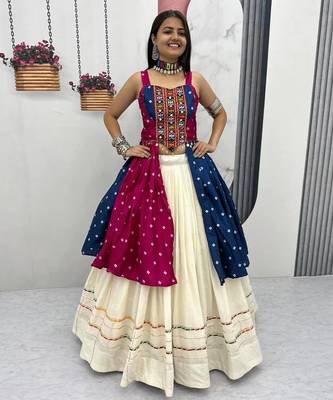 Pink Blue Bandhej Khadi Cotton with Real Mirror Work Chaniya Choli For Navratri 3
