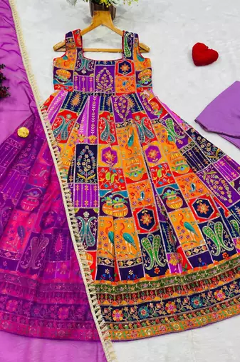 Light purple crepe silk position print party wear embroidery anarkali suit set