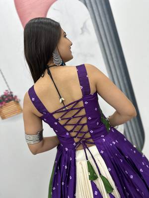 GREEN AND PURPLE Bandhej Khadi Cotton with Real Mirror Work Chaniya Choli For Navratri 5