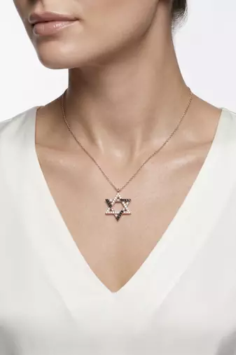 925 Sterling Silver Rose Gold Black & White CZ Hexagram Star of David Pendant Necklace Set for Women
