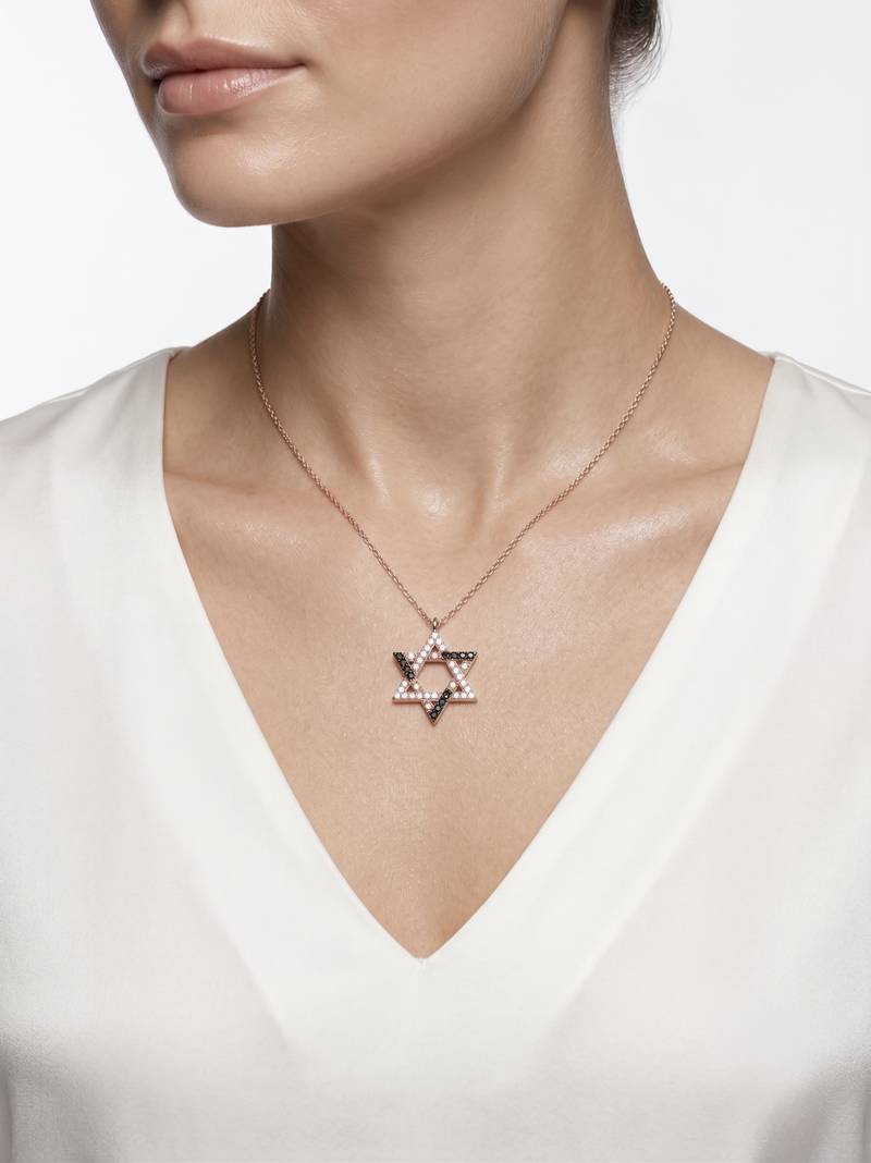 925 Sterling Silver Rose Gold Black & White CZ Hexagram Star of David Pendant Necklace Set for Women