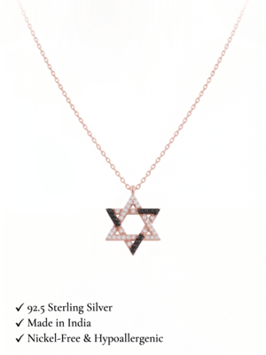 925 Sterling Silver Rose Gold Black & White CZ Hexagram Star of David Pendant Necklace Set for Women 3