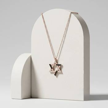 925 Sterling Silver Rose Gold Black & White CZ Hexagram Star of David Pendant Necklace Set for Women 4