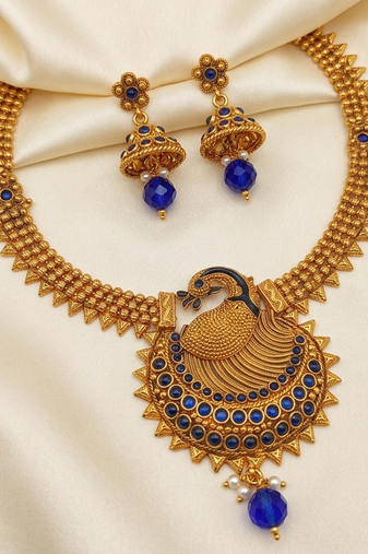 Blue kemp peacock necklace set