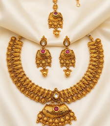 Pink and white gold plated semi bridal set