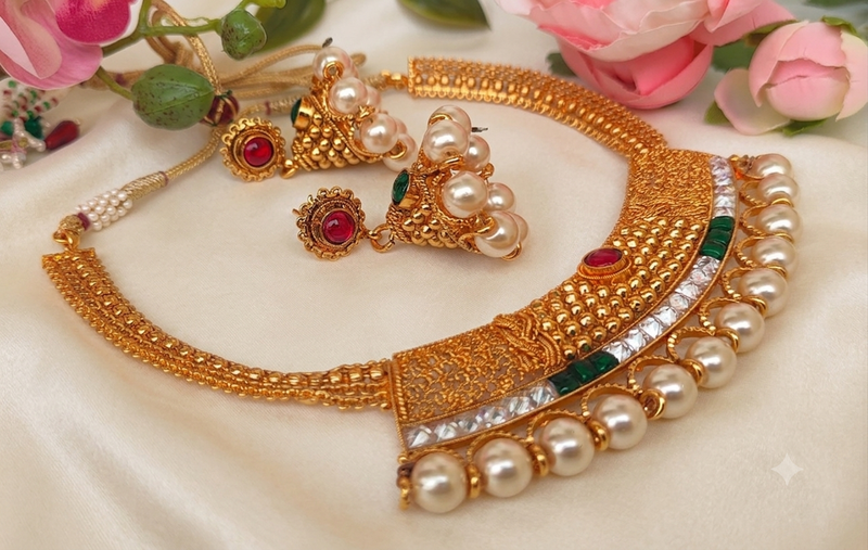 Multicolor necklace set with pearls