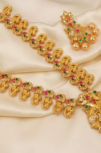 Multicolor peacock temple jewellery