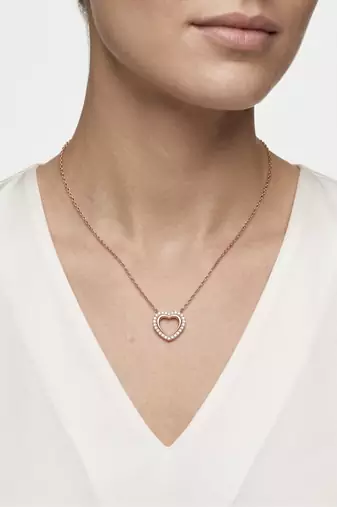 925 Sterling Silver Rose Gold Double Heart Pendant Necklace Set for Women