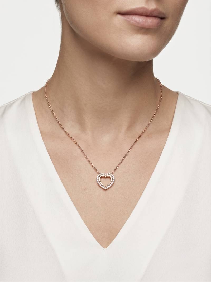 925 Sterling Silver Rose Gold Double Heart Pendant Necklace Set for Women