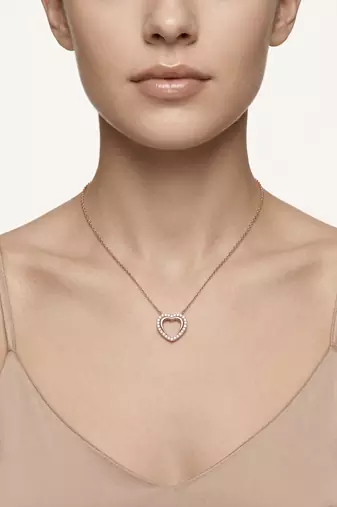 925 Sterling Silver Rose Gold Double Heart Pendant Necklace Set for Women