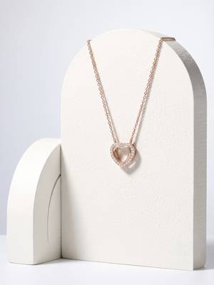 925 Sterling Silver Rose Gold Double Heart Pendant Necklace Set for Women 4
