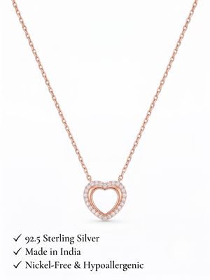 925 Sterling Silver Rose Gold Double Heart Pendant Necklace Set for Women 5