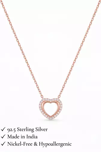 925 Sterling Silver Rose Gold Double Heart Pendant Necklace Set for Women