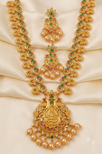 Multicolor peacock temple jewellery