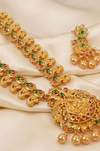 Multicolor peacock temple jewellery