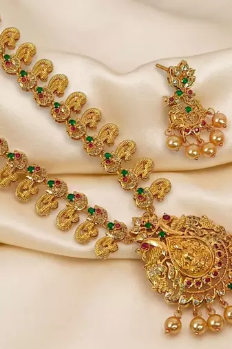 Multicolor peacock temple jewellery