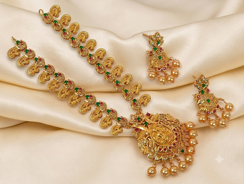 Multicolor peacock temple jewellery