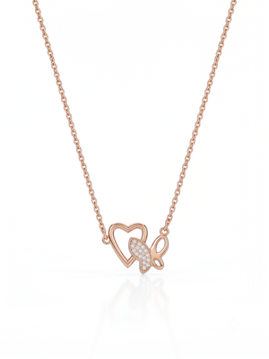 925 Sterling Silver Rose Gold Butterfly & Open Heart Pendant Necklace Set for Women 2