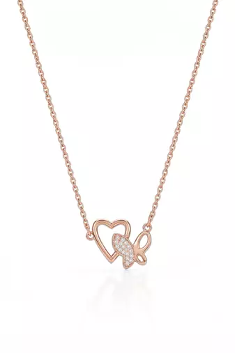 925 Sterling Silver Rose Gold Butterfly & Open Heart Pendant Necklace Set for Women