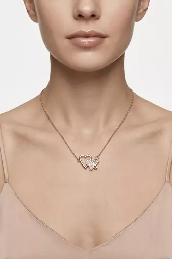 925 Sterling Silver Rose Gold Butterfly & Open Heart Pendant Necklace Set for Women