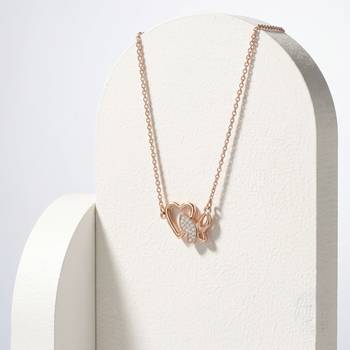 925 Sterling Silver Rose Gold Butterfly & Open Heart Pendant Necklace Set for Women 4