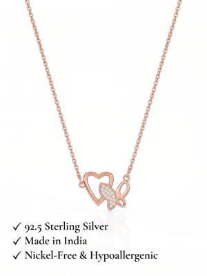 925 Sterling Silver Rose Gold Butterfly & Open Heart Pendant Necklace Set for Women 5