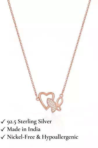 925 Sterling Silver Rose Gold Butterfly & Open Heart Pendant Necklace Set for Women