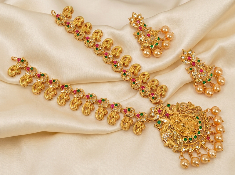 Multicolor peacock temple jewellery