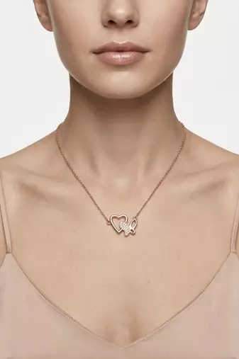 925 Sterling Silver Rose Gold Butterfly & Open Heart Pendant Necklace Set for Women