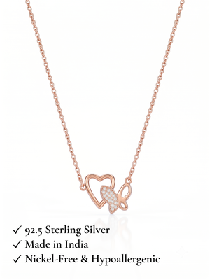 925 Sterling Silver Rose Gold Butterfly & Open Heart Pendant Necklace Set for Women 5