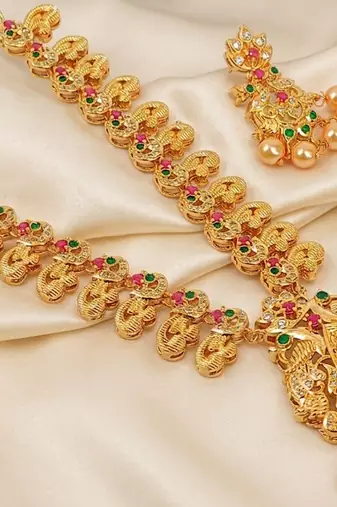 Multicolor peacock temple jewellery