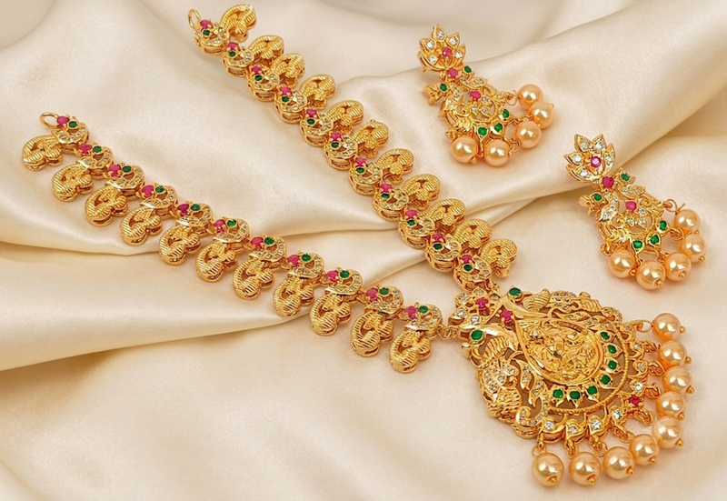 Multicolor peacock temple jewellery