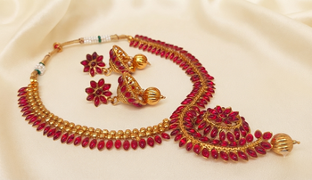 Designer pink kemp necklace set 1